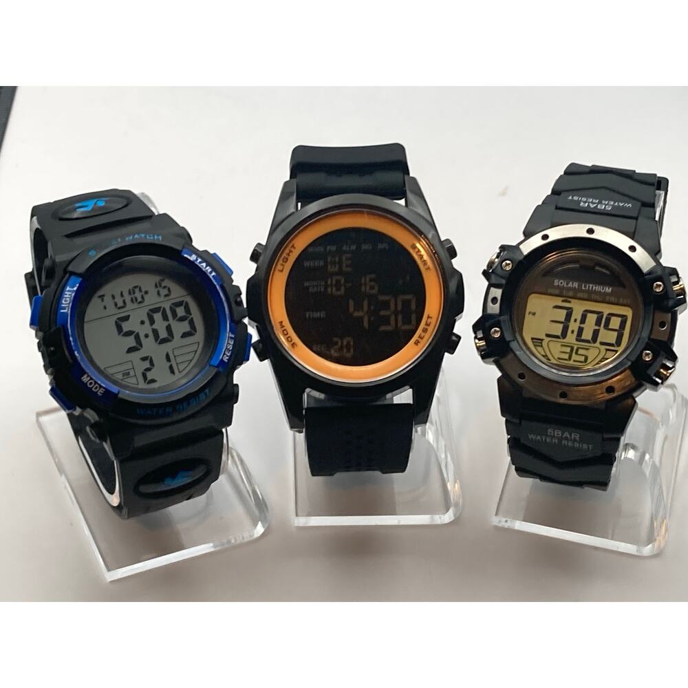 Men's Digital Sport Multifunction Watches (3) with Adjustable Bands Date Timer